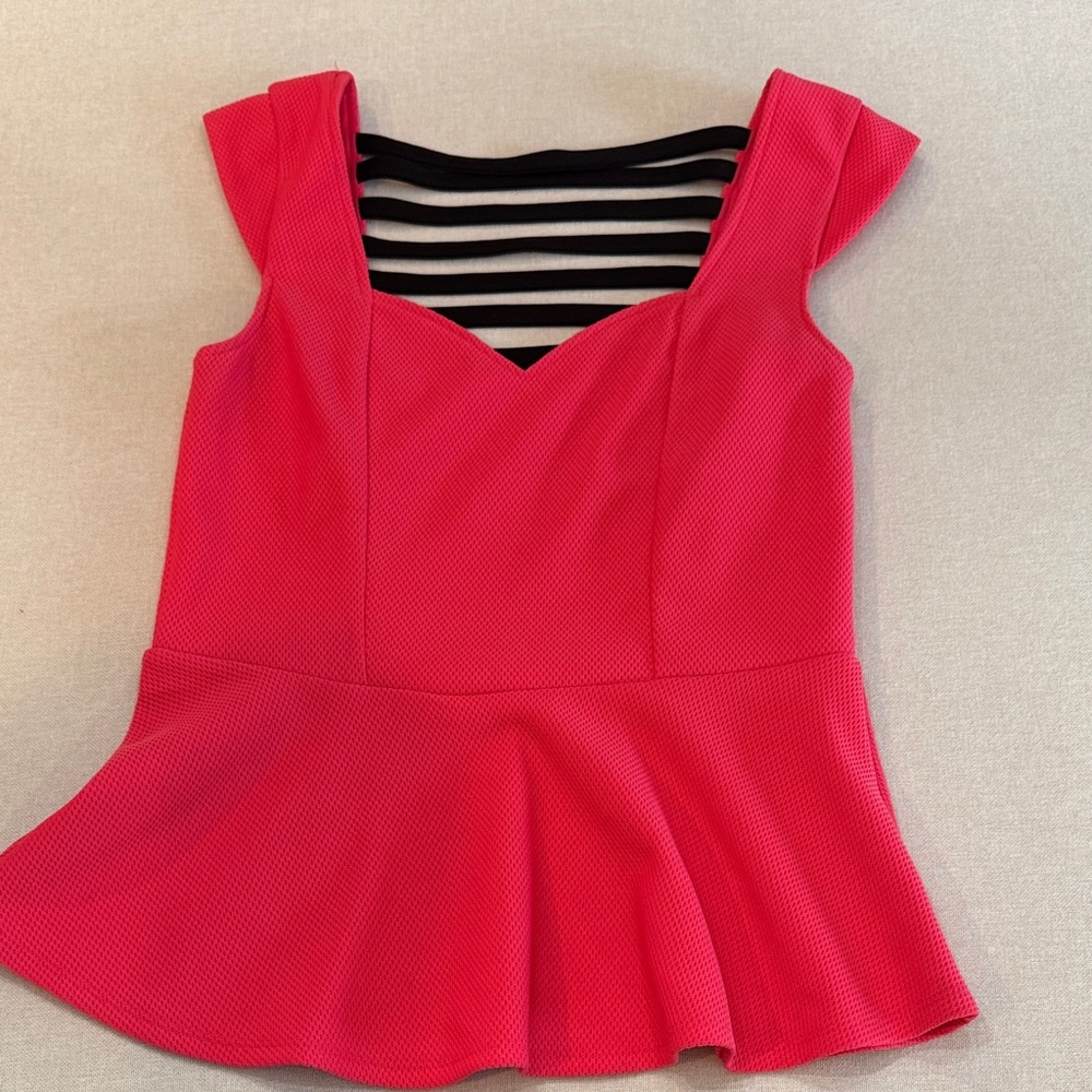 Studio Y Red Peplum Blouse with Black Stripes